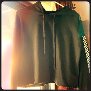 Black cropped hoodie. Checkered on the sides